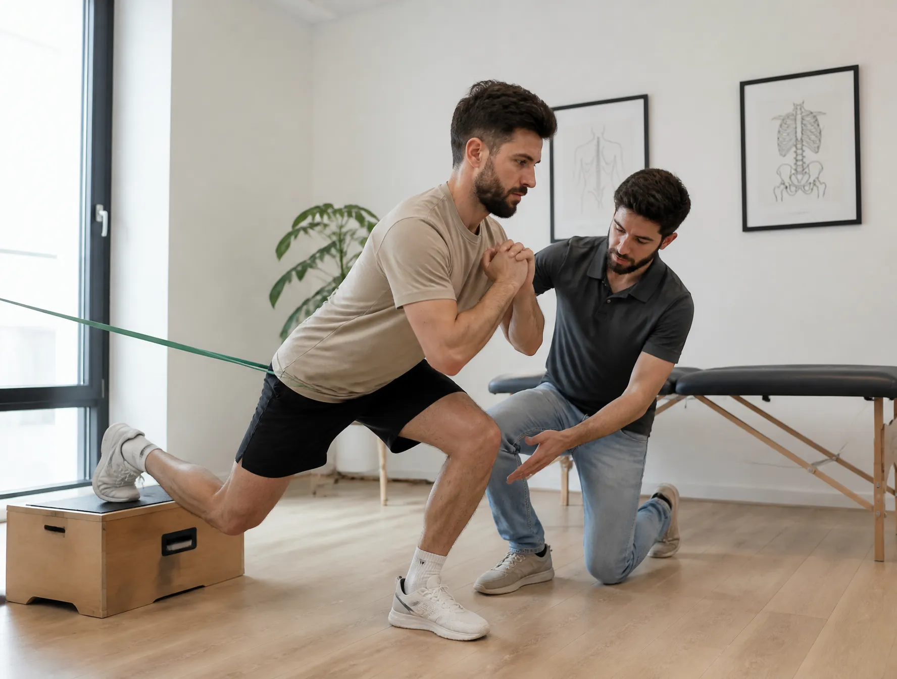 Ejercicio de readaptación deportiva con material funcional en Physeo Clinic